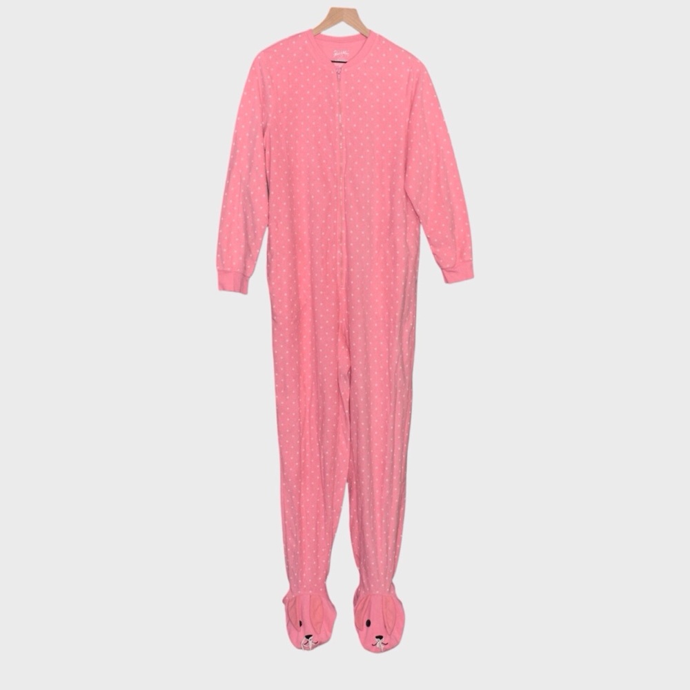 Nick & Nora Sleepwear Bunny Footed Polka Dot Fleece Onesie Pajama